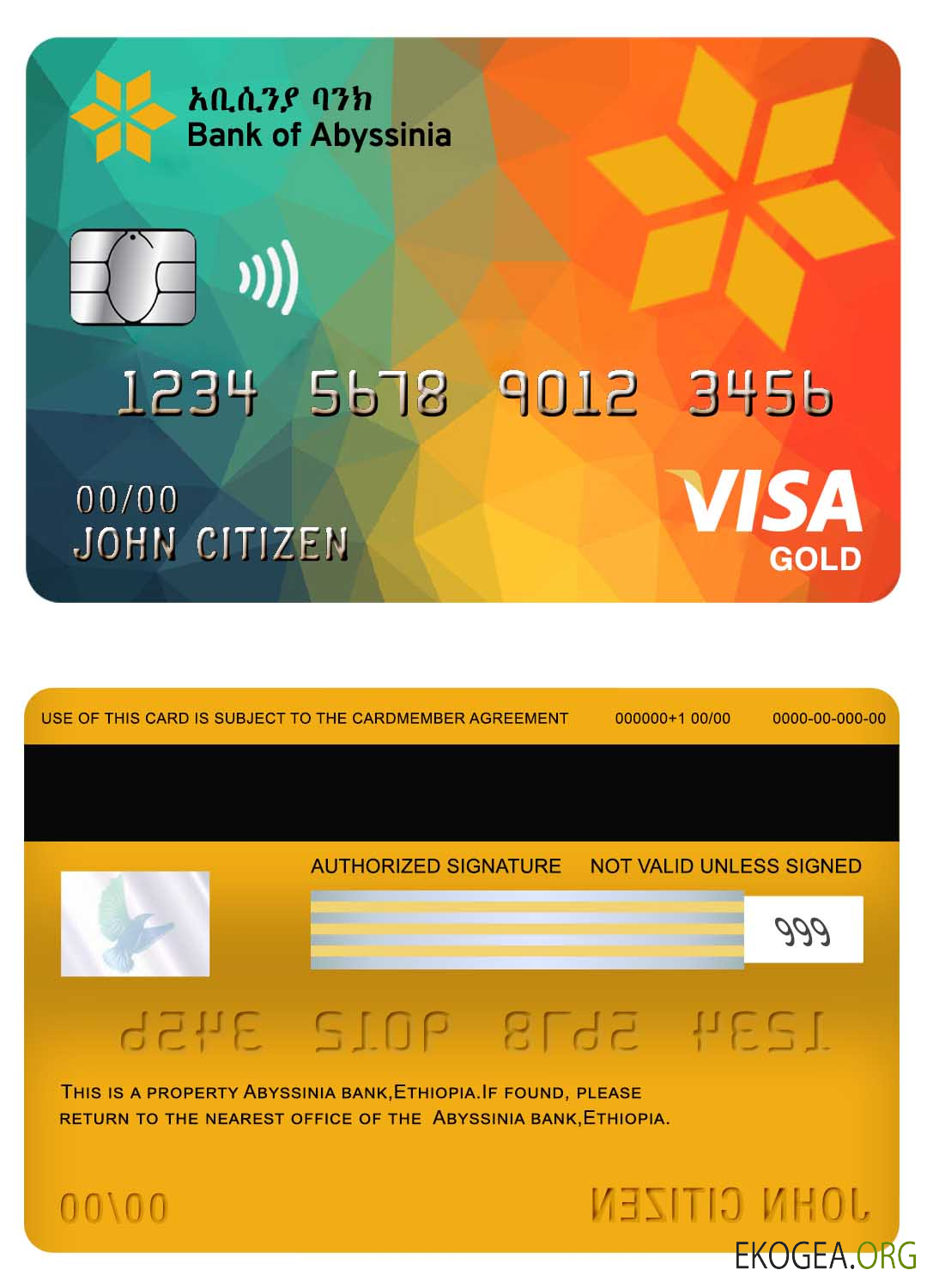 Carte Visa Gold bancaire Ethiopie Abyssinie